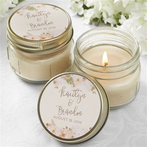 18913 - Modern Floral Wedding Personalized Mason Jar Candle Favors ...