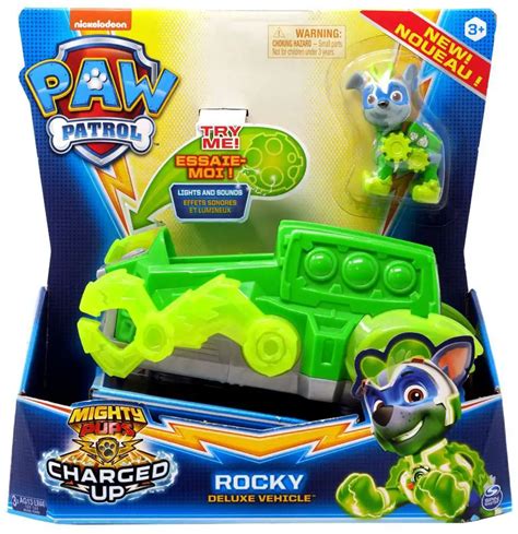 Paw Patrol Mighty Pups Charged Up Rocky Deluxe Vehicle Spin Master - ToyWiz