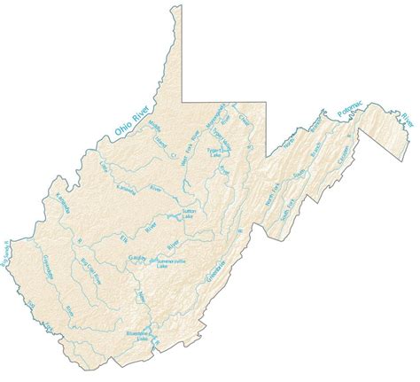 West Virginia Lakes and Rivers Map - GIS Geography