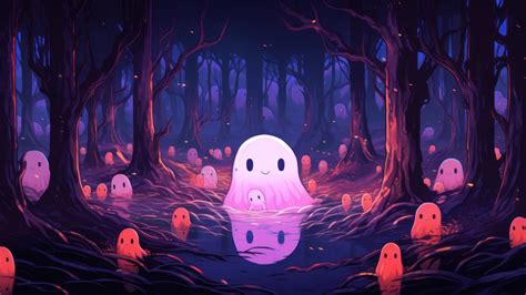 Cute Ghost Forest Halloween 4K #3441m Wallpaper iPhone Phone