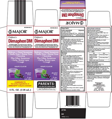 Major Pharmaceuticals Children’s Dimaphen DM Drug Facts