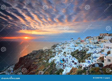 Sunset at Oia village stock photo. Image of holiday, island - 5300196