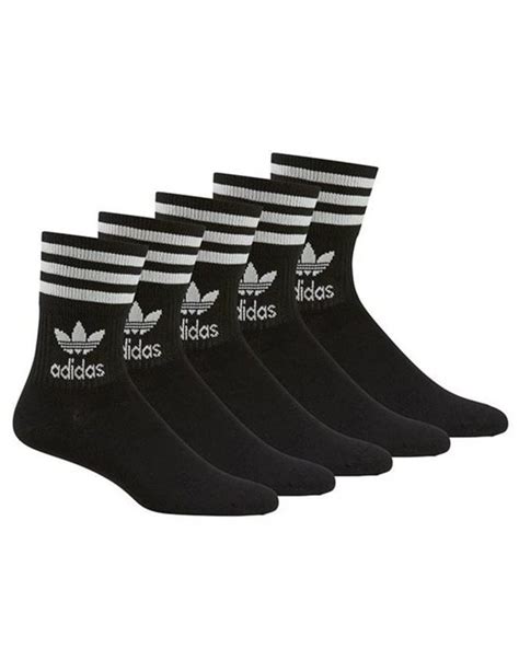 Adidas Originals Mid Cut Crew Socks 5 Pack Black - 80s Casual Classics