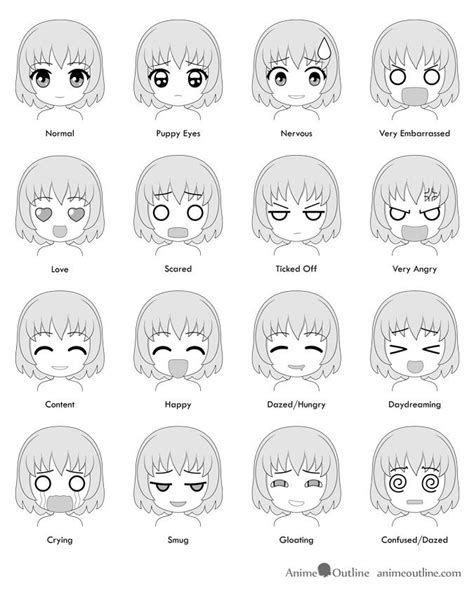 16 chibi anime facial expressions emotions chart | Anime chibi ...