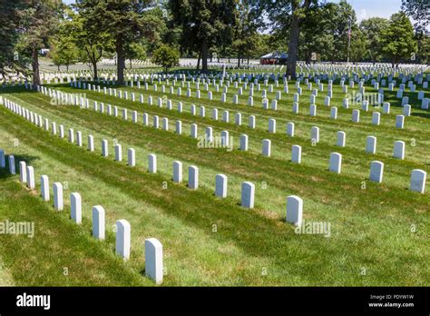 View of headstones in Camp Butler National Cemetery, American military ...