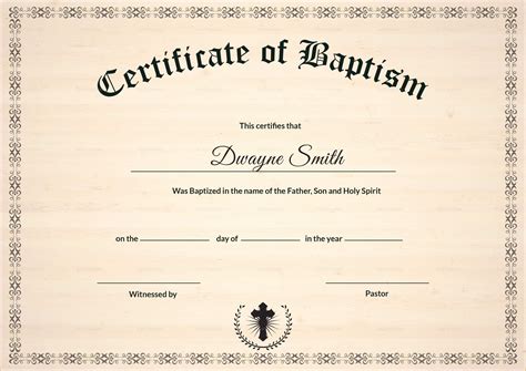 Printable Free Edit Baptism Certificate Template Word