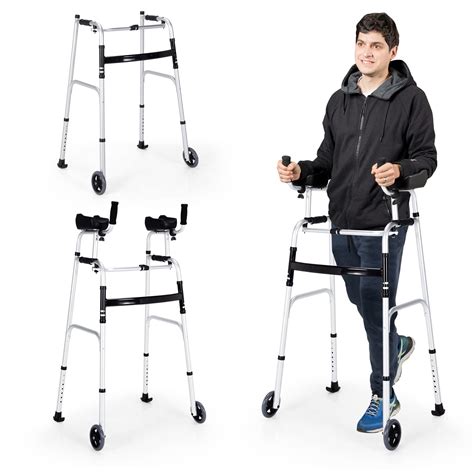 Goplus Walkers For Seniors, Foldable Standard Walker With 5'' Wheels ...