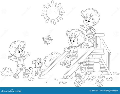 Children on a Toy Slide in a Summer Park Stock Vector - Illustration of ...