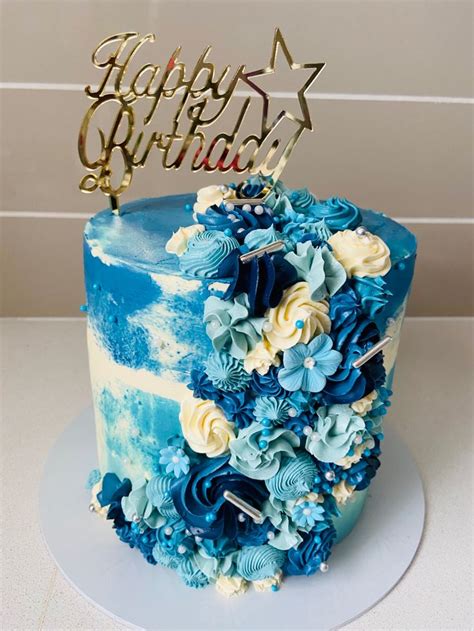 Blue and White Birthday Cake | Happy Birthday