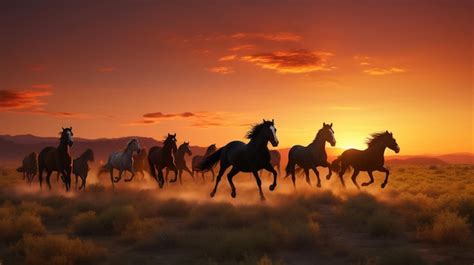 Premium Photo | Horses running in the sunset wallpapers