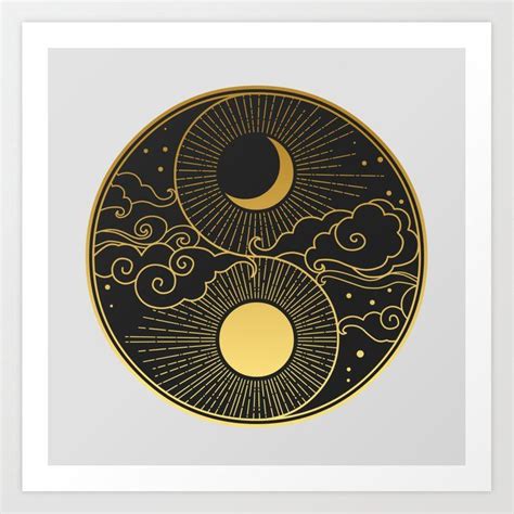 Sun, Moon, clouds, stars. Yin Yang Art Print by I think You Mite Like ...