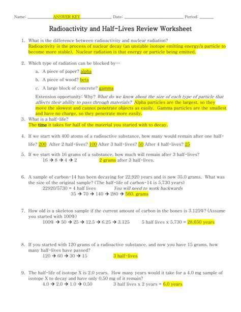 Half Life Worksheet Answers – Zip Worksheet