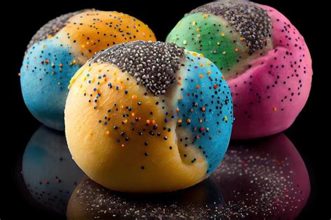 Premium AI Image | Beautiful round poppy seed buns with multicolored glaze