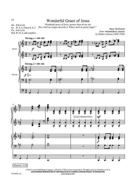 Wonderful Grace of Jesus" Sheet Music for Organ and Piano Duet - Sheet ...