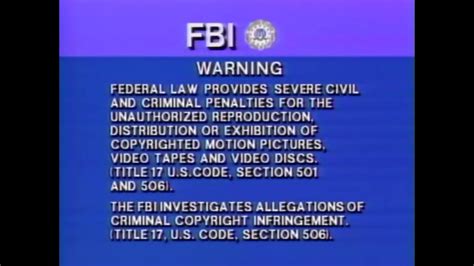 FBI Warning screen (Columbia Tristar) (1982 - 2004) - YouTube