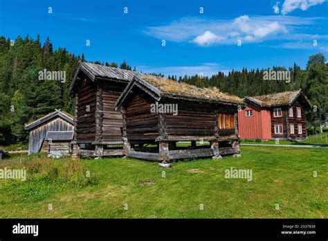 Traditional farm houses, Vest-Telemark Museum Eidsborg, Norway Stock ...