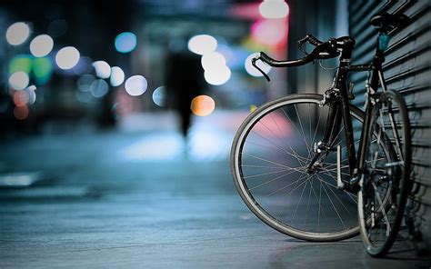 HD wallpaper: black road bike, depth of field, bicycle, bokeh, street ...