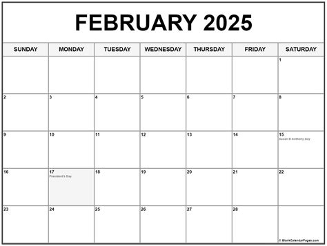 February 2025 with holidays calendar