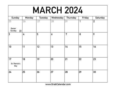 Free Printable March 2024 Calendar With Holidays - Blank 2024 Calendar