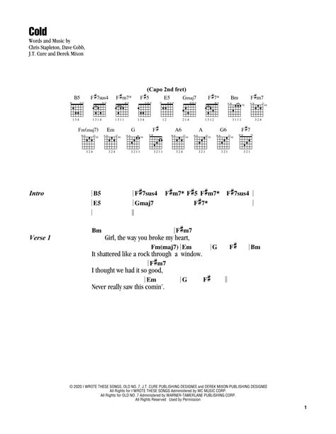 Cold by Chris Stapleton - Guitar Chords/Lyrics - Guitar Instructor