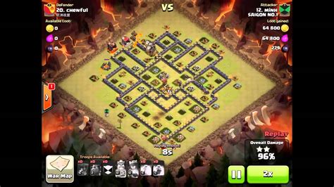 Clash of Clans Clan Wars Strategy clear Town Hall 9 3star attack by ...