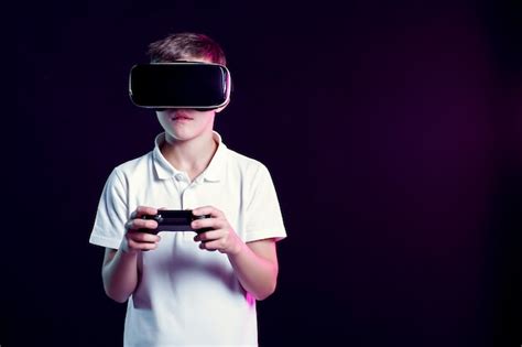 Premium Photo | Boy in vr goggles playing with gamepad