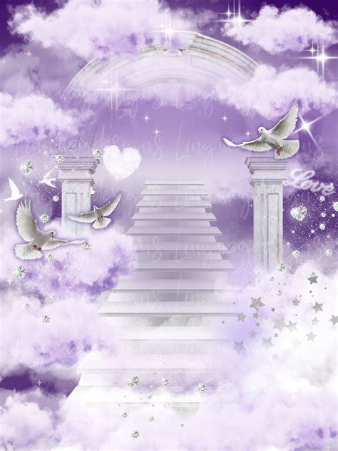 Purple Sky Clouds Heavens Stairway Memorial Background PNG Add Photo ...