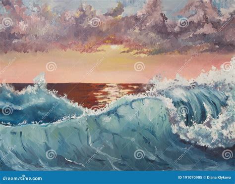 Oil Painting on Canvas. Sunset on the Sea. Paintings in Pastel Color ...