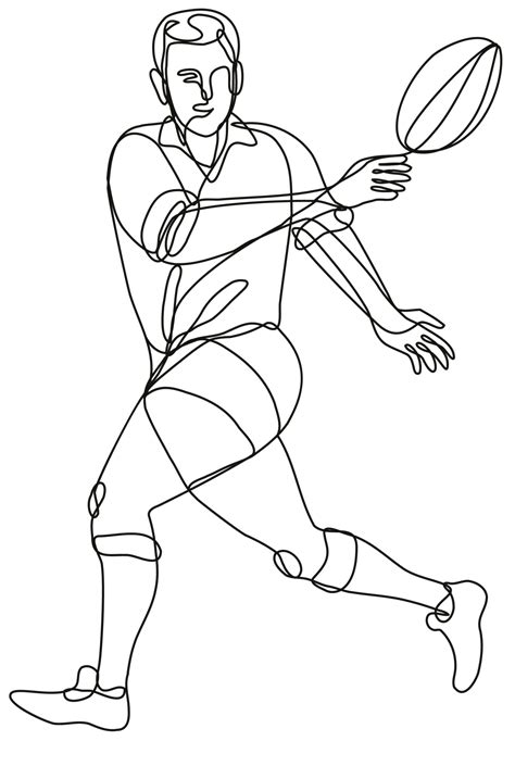 Rugby Union Player Passing Ball Front View Continuous Line Drawing ...