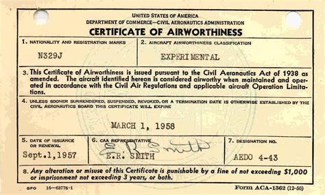 Original Certificate of Airworthiness for Jetstar dated March 1, 1958