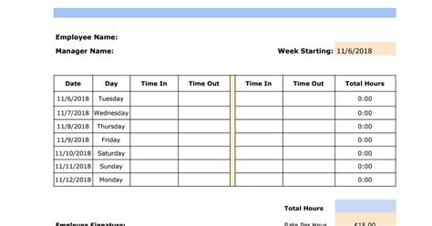 Weekly Timesheet Template - Google Sheets