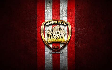 Barnsley FC, golden logo, EFL Championship, red metal background ...