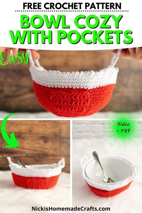 Free Crochet Bowl Cozy with Pockets Pattern - Nicki's Homemade Crafts