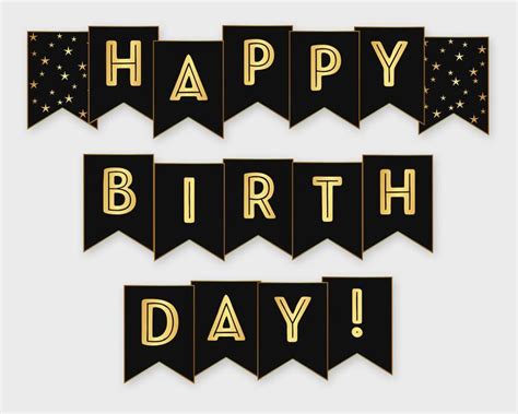 Happy Birthday Printable Banner Black & Gold Birthday Party - Etsy ...