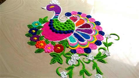 Peacock rangoli designs with BEAUTIFUL flowers by jyoti Rathod #440 ...