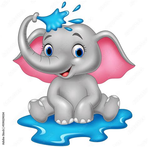 Cartoon funny elephant spraying water Stock Vector | Adobe Stock