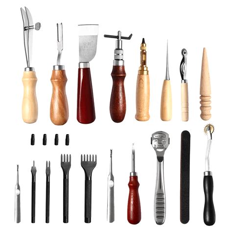 Leather Craft Tool Kit 18pcs Stitching Carving Working Sewing Saddle ...