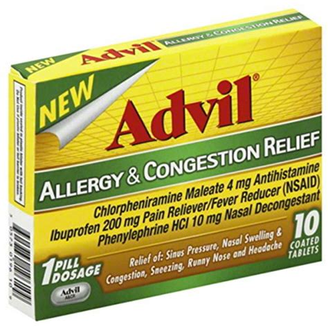 2 Pack Advil Allergy & Congestion Relief 10 Coated Tablets Each ...