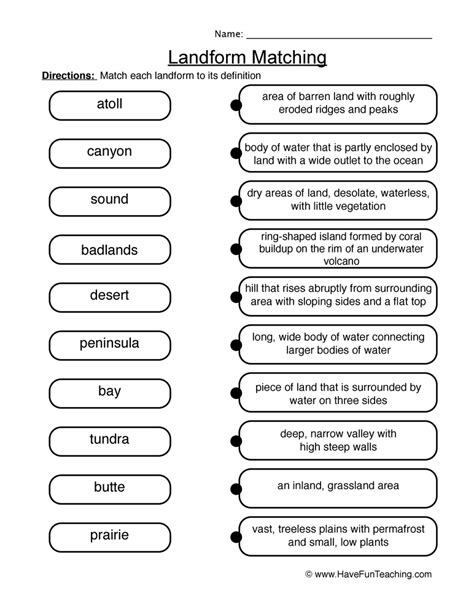 Landform Matching Worksheet 2