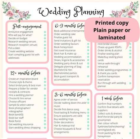 Wedding Planning Checklist printed & Laminated - Etsy