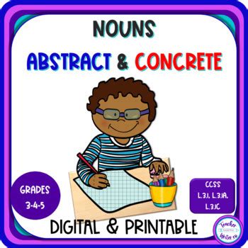 Grammar Worksheets Task Cards and Game for Abstract Nouns and Concrete ...