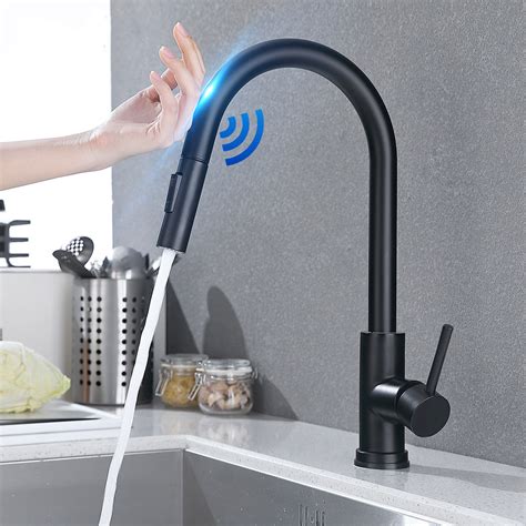 Matte Black Stainless Steel Kitchen Sink Faucets Mixer Smart Touch ...