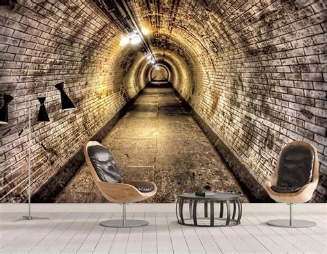 3D Depth Tunnel Wallpaper Industrial Wind Cave Tunnel Wall | Etsy ...