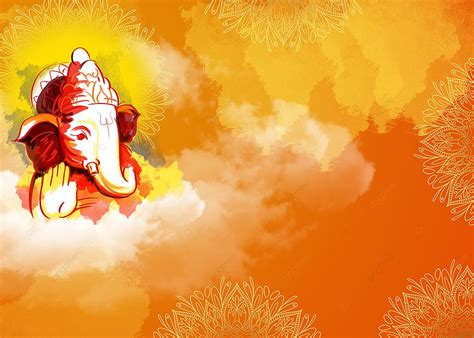 Orange Gradient White Cloud Ganesha Background, Wallpaper, Ganesh ...