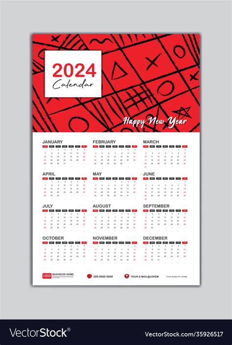 Wall calendar 2024 template design Royalty Free Vector Image