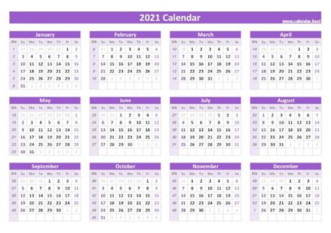 Printable 2021 Yearly Calendar With Week Numbers