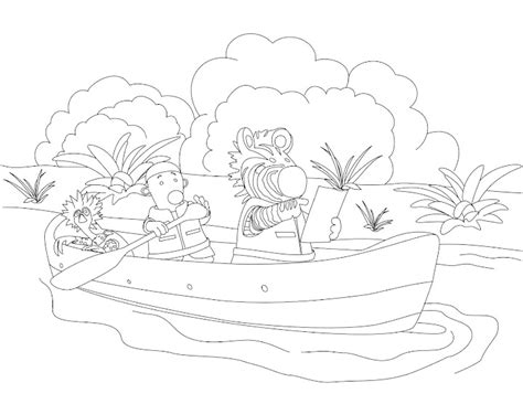 Zigby and Friends Riding Canoe Coloring Page | Coloring Funs