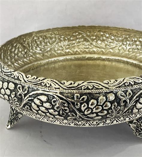 Antique Hand Embossed Silver Plated Urli or Bowl | 8" Dia