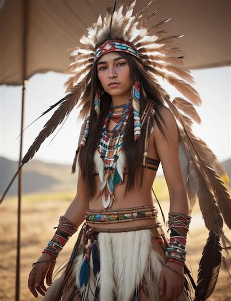 Premium AI Image | Young beautiful Native American woman in traditional ...