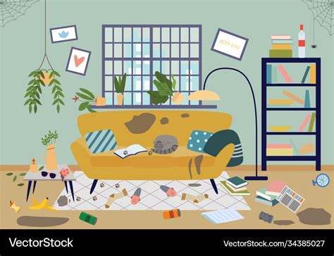 Dirty untidy living room in house a flat Vector Image